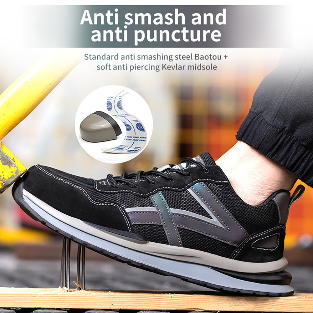 Mid-top Steel Toe Cap Anti-smashing Anti-piercing Safety Shoes Mesh Breathable Protective Shoes Non-slip Construction Workshop Work Shoes