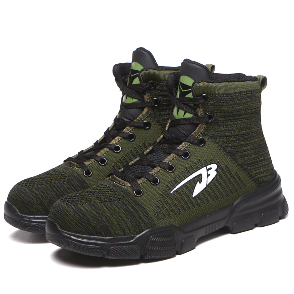Men's High-top Flying Woven Upper Sneakers Steel Toe Cap Work Shoes Anti-smashing Anti-piercing Safety Shoes