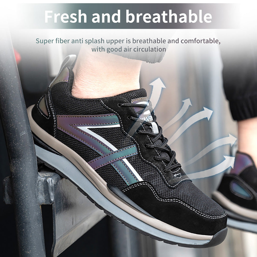 Mid-top Steel Toe Cap Anti-smashing Anti-piercing Safety Shoes Mesh Breathable Protective Shoes Non-slip Construction Workshop Work Shoes