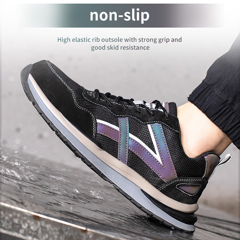Mid-top Steel Toe Cap Anti-smashing Anti-piercing Safety Shoes Mesh Breathable Protective Shoes Non-slip Construction Workshop Work Shoes