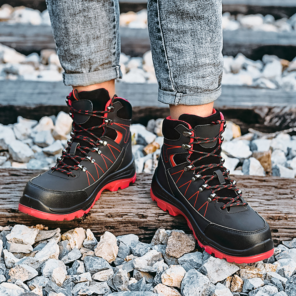 Men's Flying Woven High-top Sneakers Breathable Anti-smashing Anti-puncture Safety Shoes Winter Work Boots with Cotton