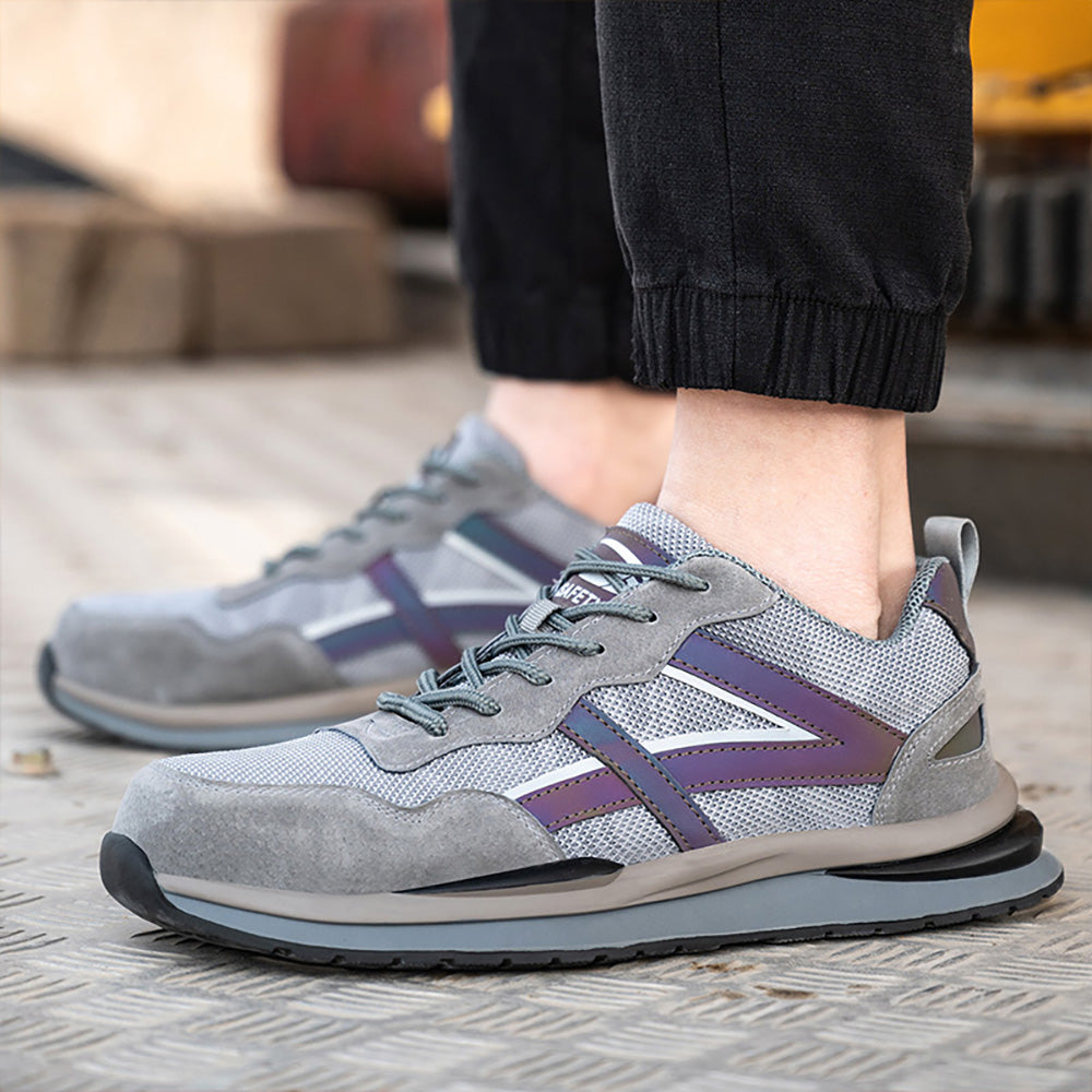 Mid-top Steel Toe Cap Anti-smashing Anti-piercing Safety Shoes Mesh Breathable Protective Shoes Non-slip Construction Workshop Work Shoes