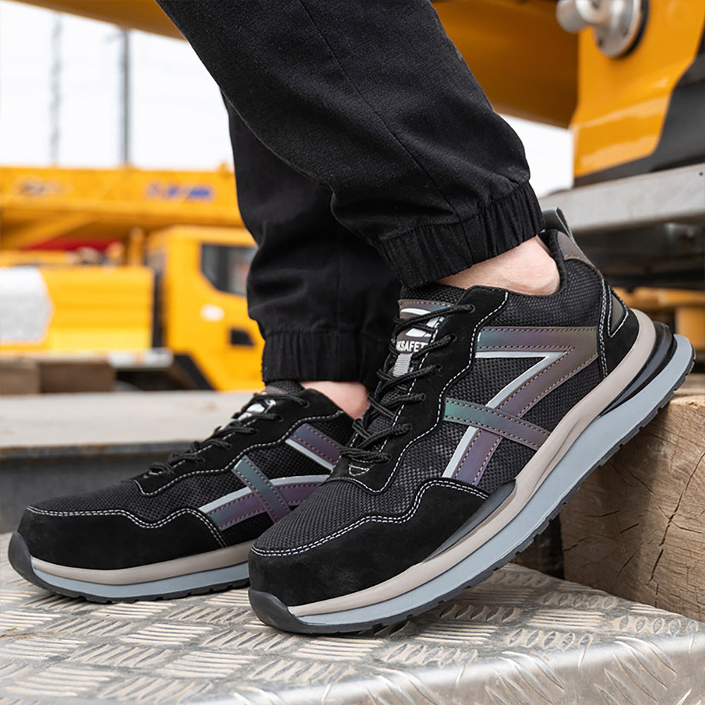Mid-top Steel Toe Cap Anti-smashing Anti-piercing Safety Shoes Mesh Breathable Protective Shoes Non-slip Construction Workshop Work Shoes