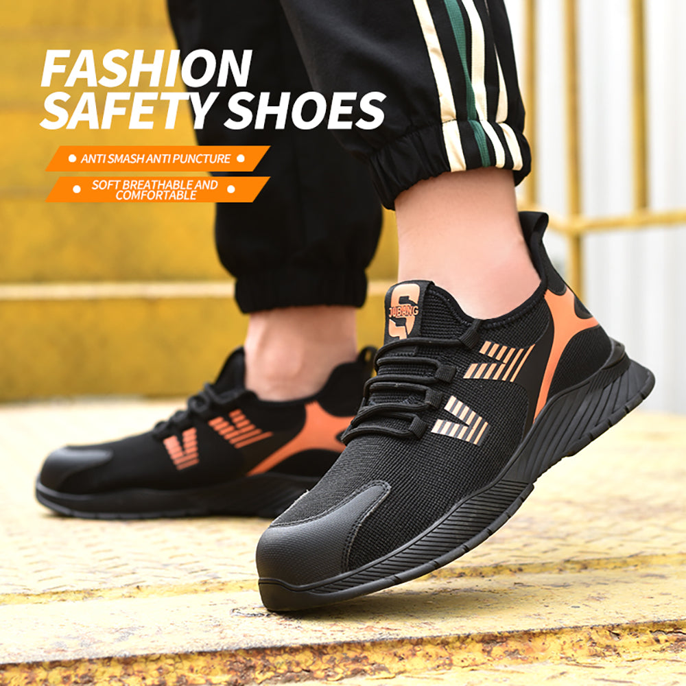 Men's Flying Woven Mesh Work Shoes Breathable Anti-smashing Anti-piercing Steel Toe Cap Safety Shoes Protective Shoes