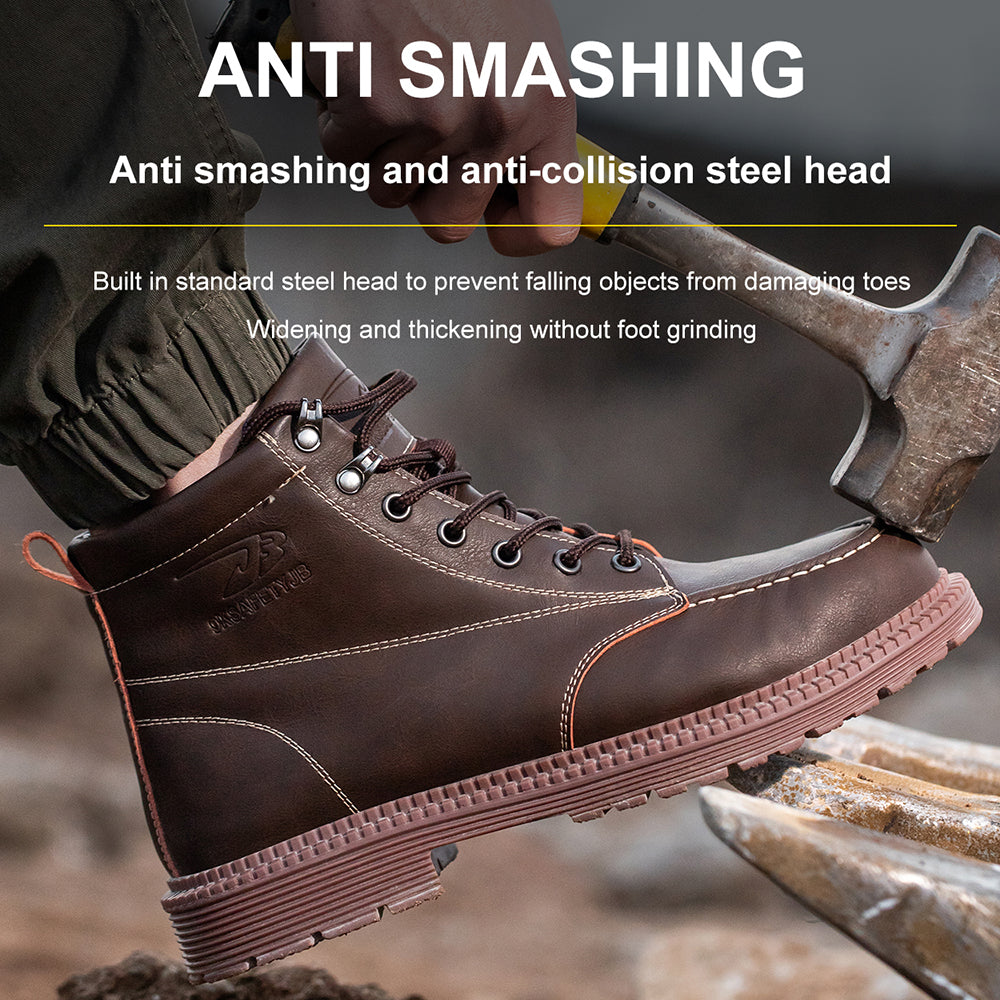 High-top Microfiber Leather Boots Kevlar Stab-proof Anti-smashing Safety Shoes Wear-resistant Non-slip Machinery Workshop Work Shoes