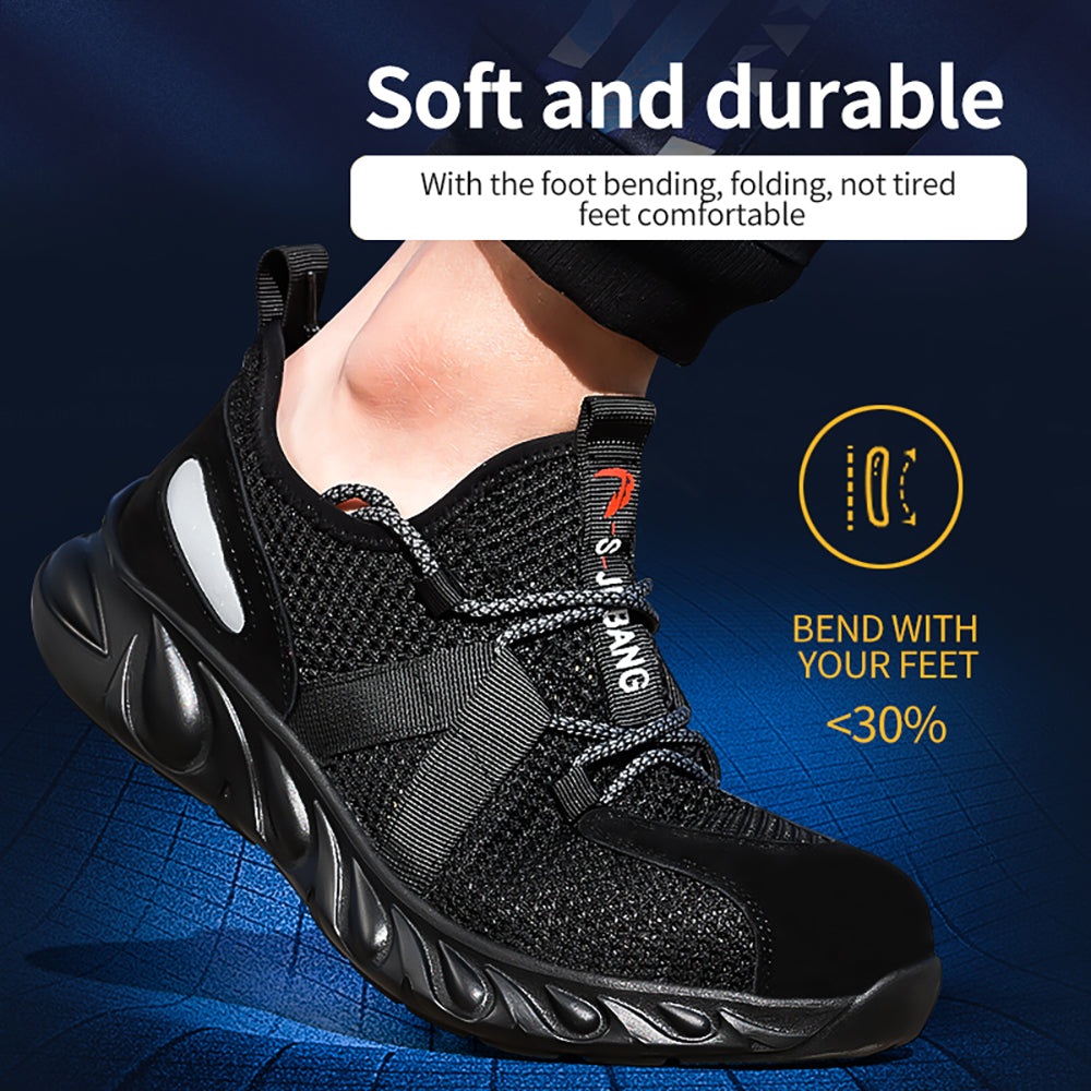 Men's Flying Woven Breathable Sports Sneakers Hiking Shoes Lightweight Anti-smashing Anti-piercing Steel Toe Cap Work Shoes Safety Shoes