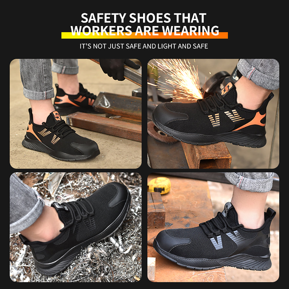 Men's Flying Woven Mesh Work Shoes Breathable Anti-smashing Anti-piercing Steel Toe Cap Safety Shoes Protective Shoes