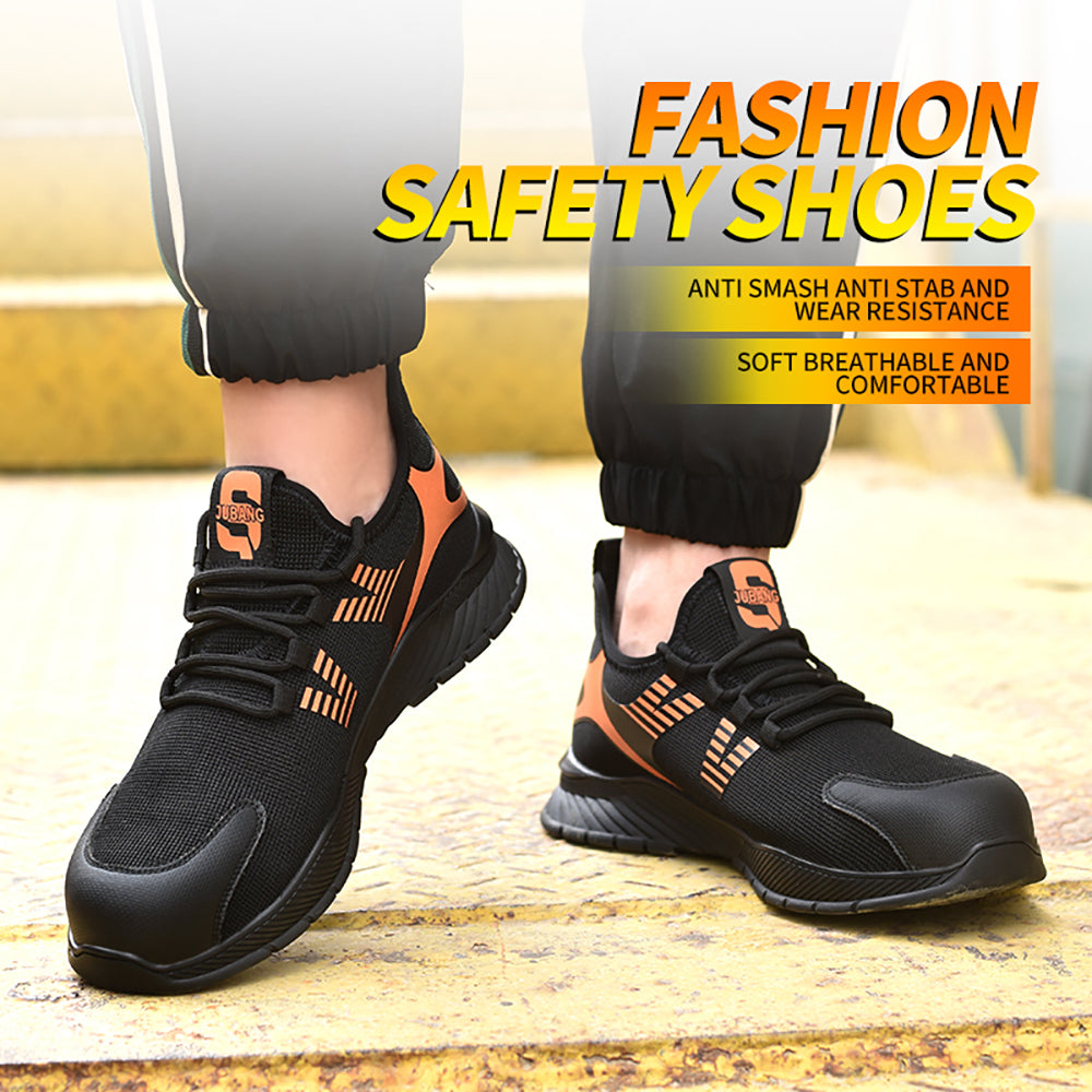 Men's Flying Woven Mesh Work Shoes Breathable Anti-smashing Anti-piercing Steel Toe Cap Safety Shoes Protective Shoes