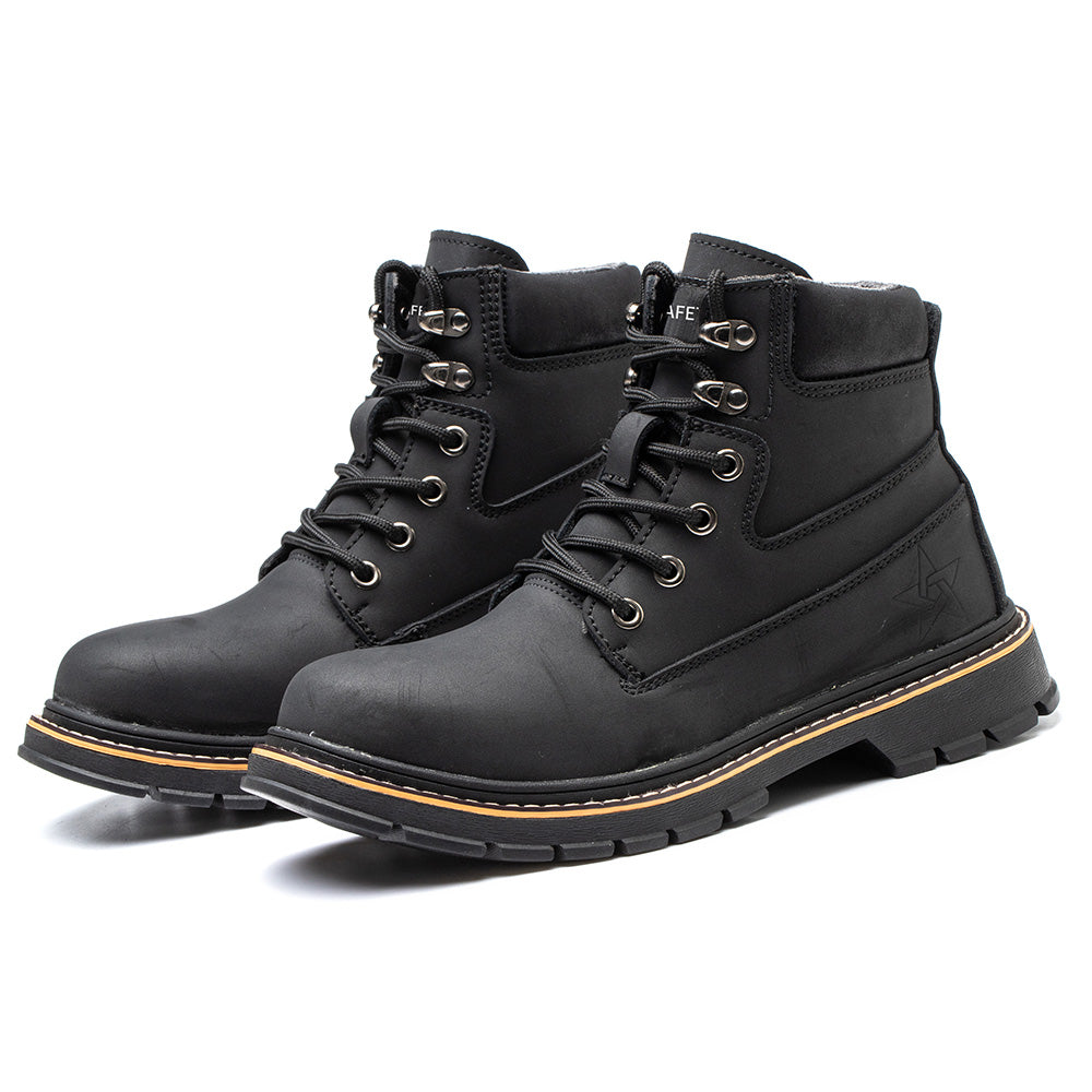 Men's Microfiber Leather Safety Boots High-top Anti-smashing Anti-puncture Work Shoes Fashion Safety Shoes