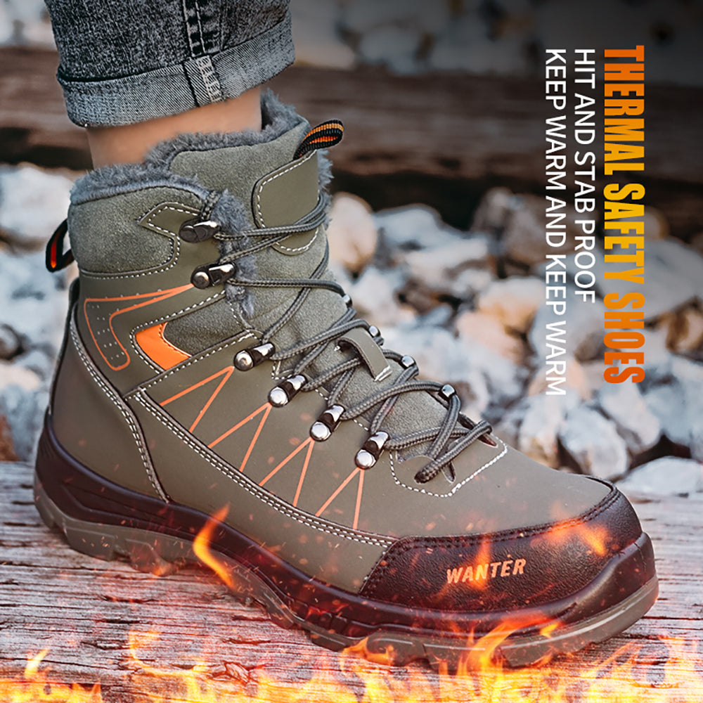 Men's Flying Woven High-top Sneakers Breathable Anti-smashing Anti-puncture Safety Shoes Winter Work Boots with Cotton