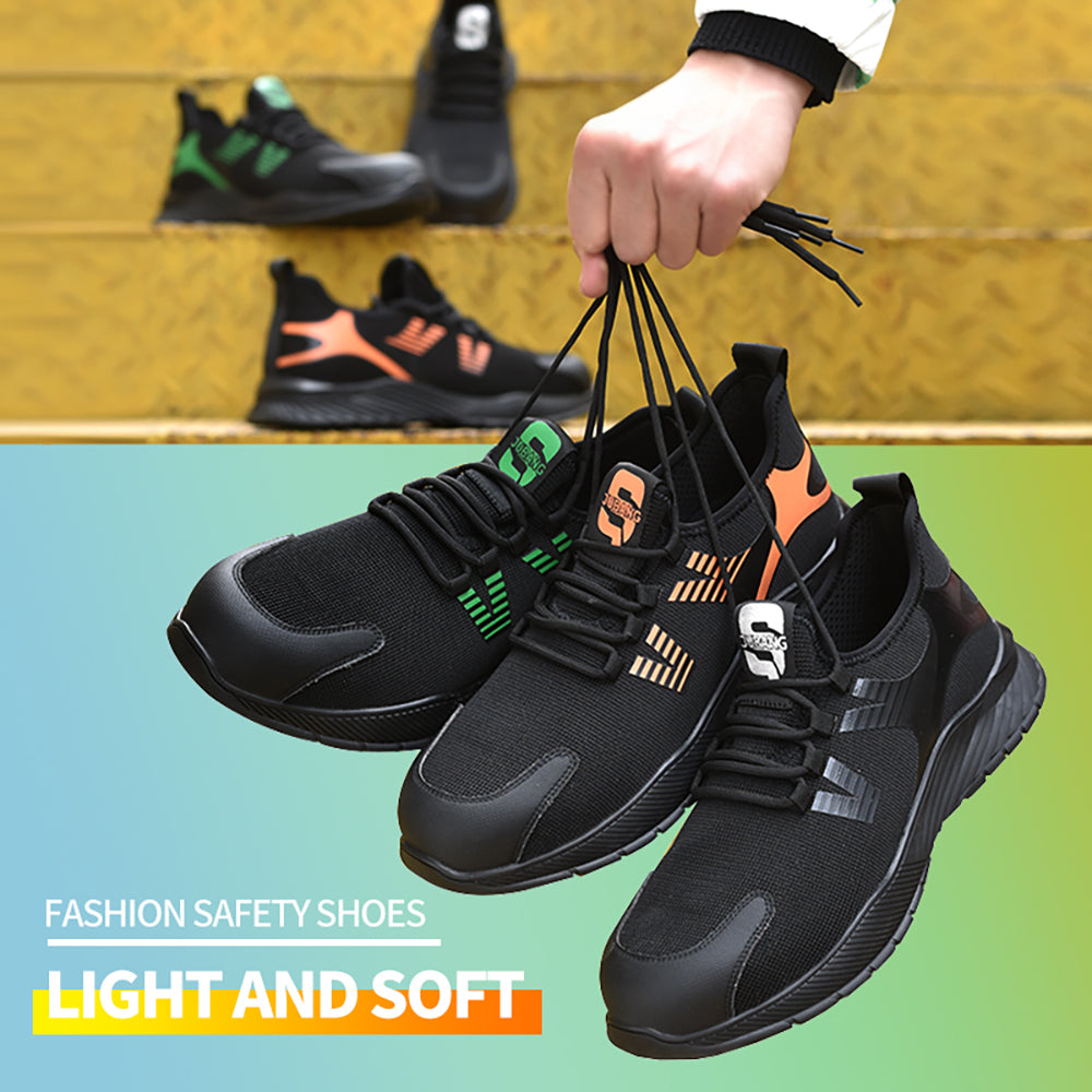 Men's Flying Woven Mesh Work Shoes Breathable Anti-smashing Anti-piercing Steel Toe Cap Safety Shoes Protective Shoes