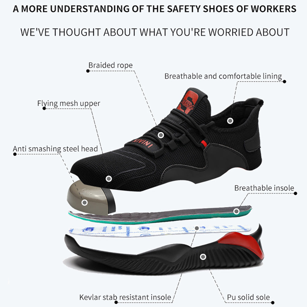 Men's Lightweight Flying Woven Anti-smashing Anti-piercing Work Shoes Breathable Steel Toe Cap Safety Shoes Protective Shoes