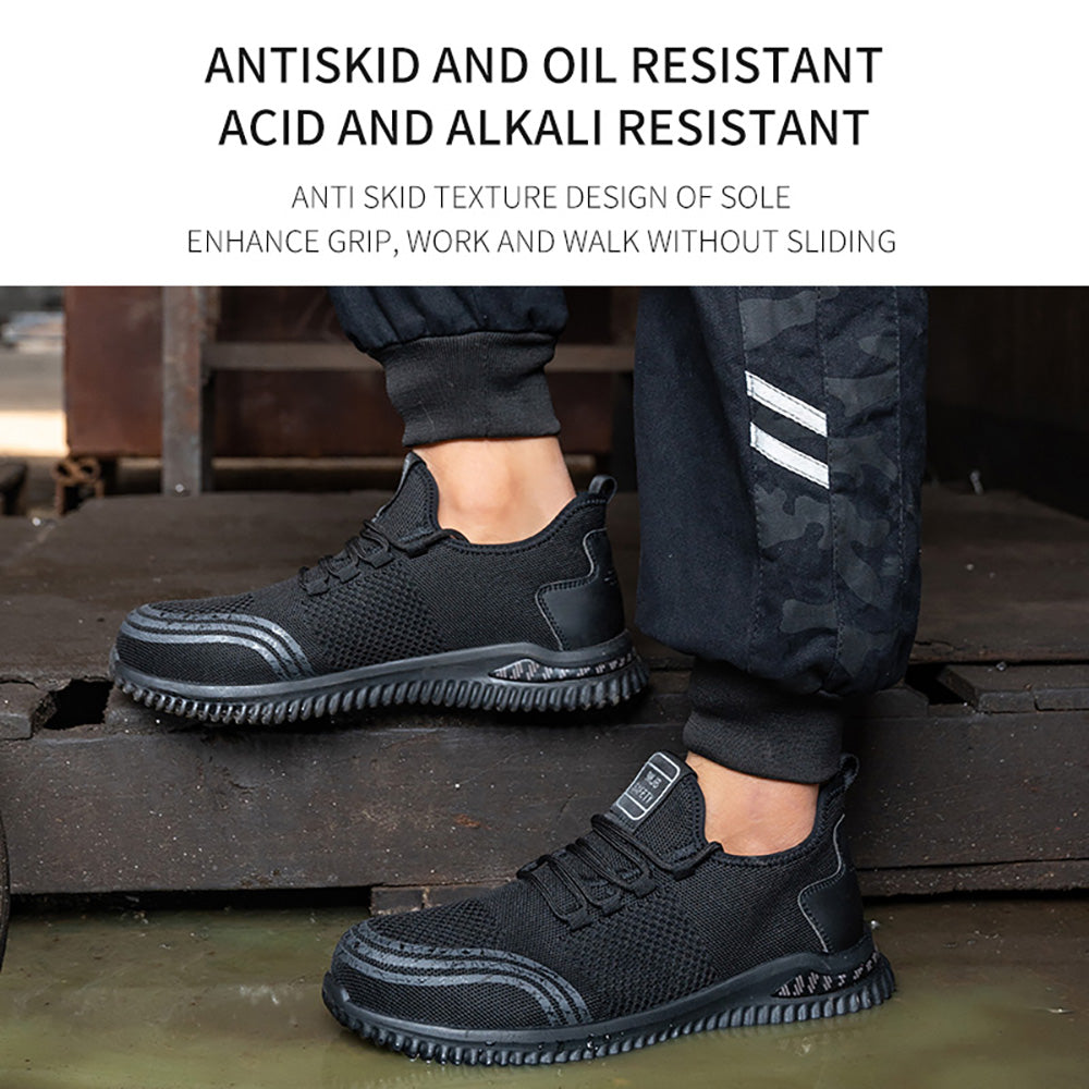 Men's Summer Work Shoes Lightweight Breathable Flying Woven Safety Shoes Anti-smashing Anti-piercing Soft Bottom Wear-resistant Protective Shoes