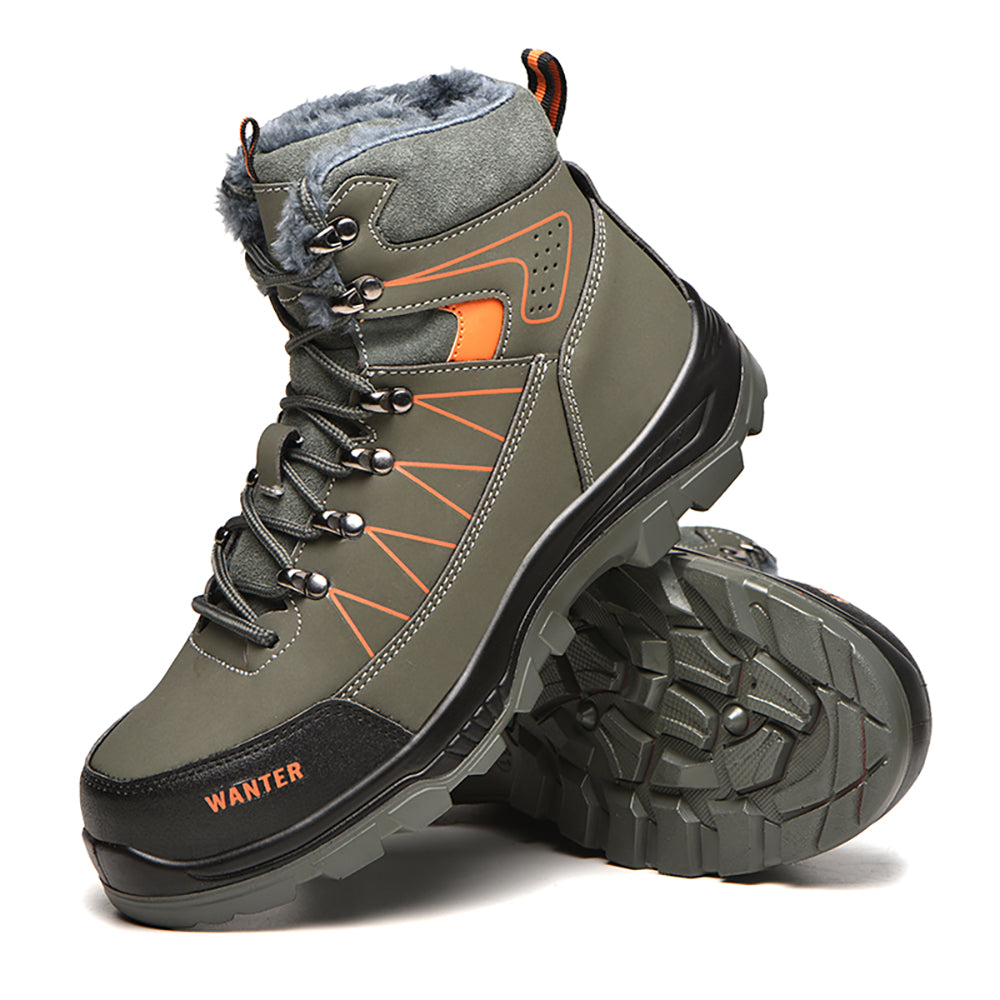 Men's Flying Woven High-top Sneakers Breathable Anti-smashing Anti-puncture Safety Shoes Winter Work Boots with Cotton