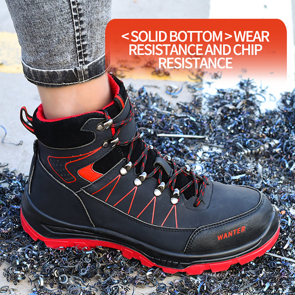 Men's Flying Woven High-top Sneakers Breathable Anti-smashing Anti-puncture Safety Shoes Winter Work Boots with Cotton