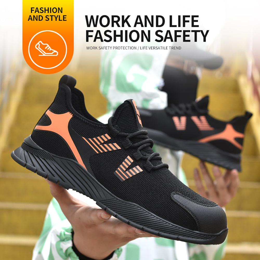 Men's Flying Woven Mesh Work Shoes Breathable Anti-smashing Anti-piercing Steel Toe Cap Safety Shoes Protective Shoes