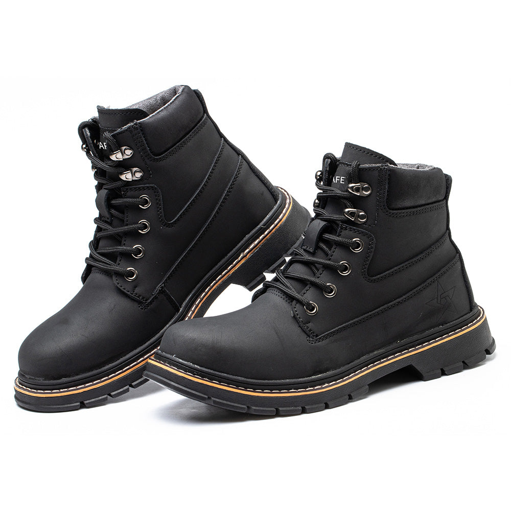 Men's Microfiber Leather Safety Boots High-top Anti-smashing Anti-puncture Work Shoes Fashion Safety Shoes