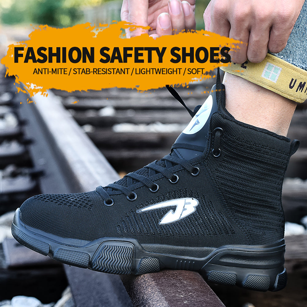 Men's High-top Flying Woven Upper Sneakers Steel Toe Cap Work Shoes Anti-smashing Anti-piercing Safety Shoes