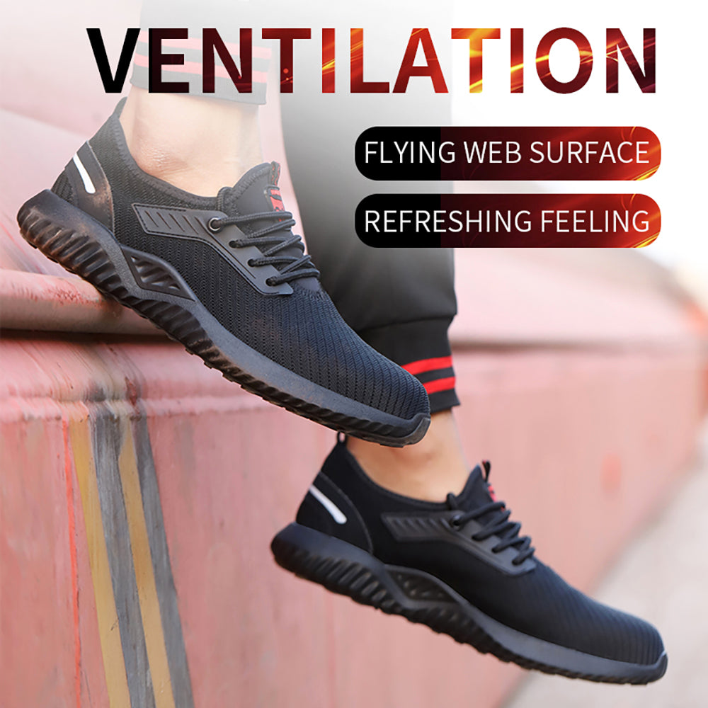 Flying Woven Sneakers Breathable Lightweight Anti-smashing Anti-puncture Work Shoes Summer Safety Shoes