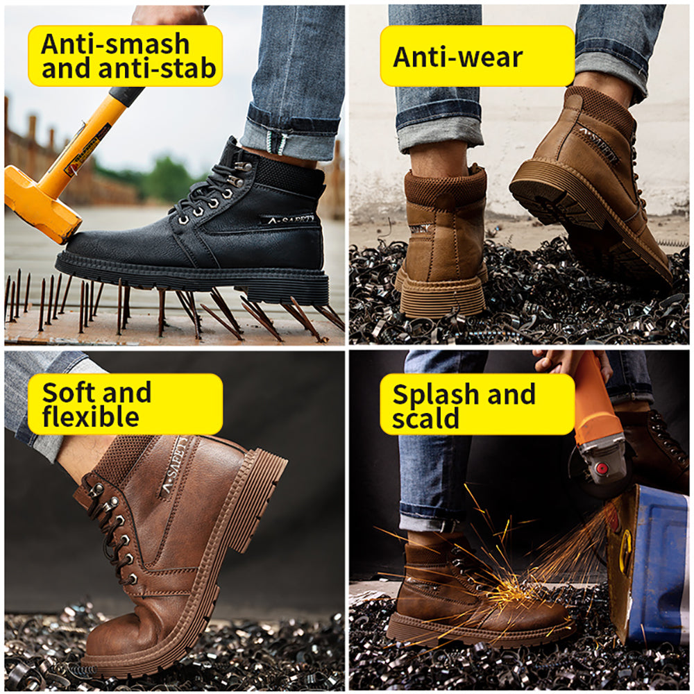 Men's Anti-smashing Anti-piercing High-top Protective Shoes Steel Toe Cap Safety Shoes Rubber Sole Non-slip Wear-resistant Work Shoes