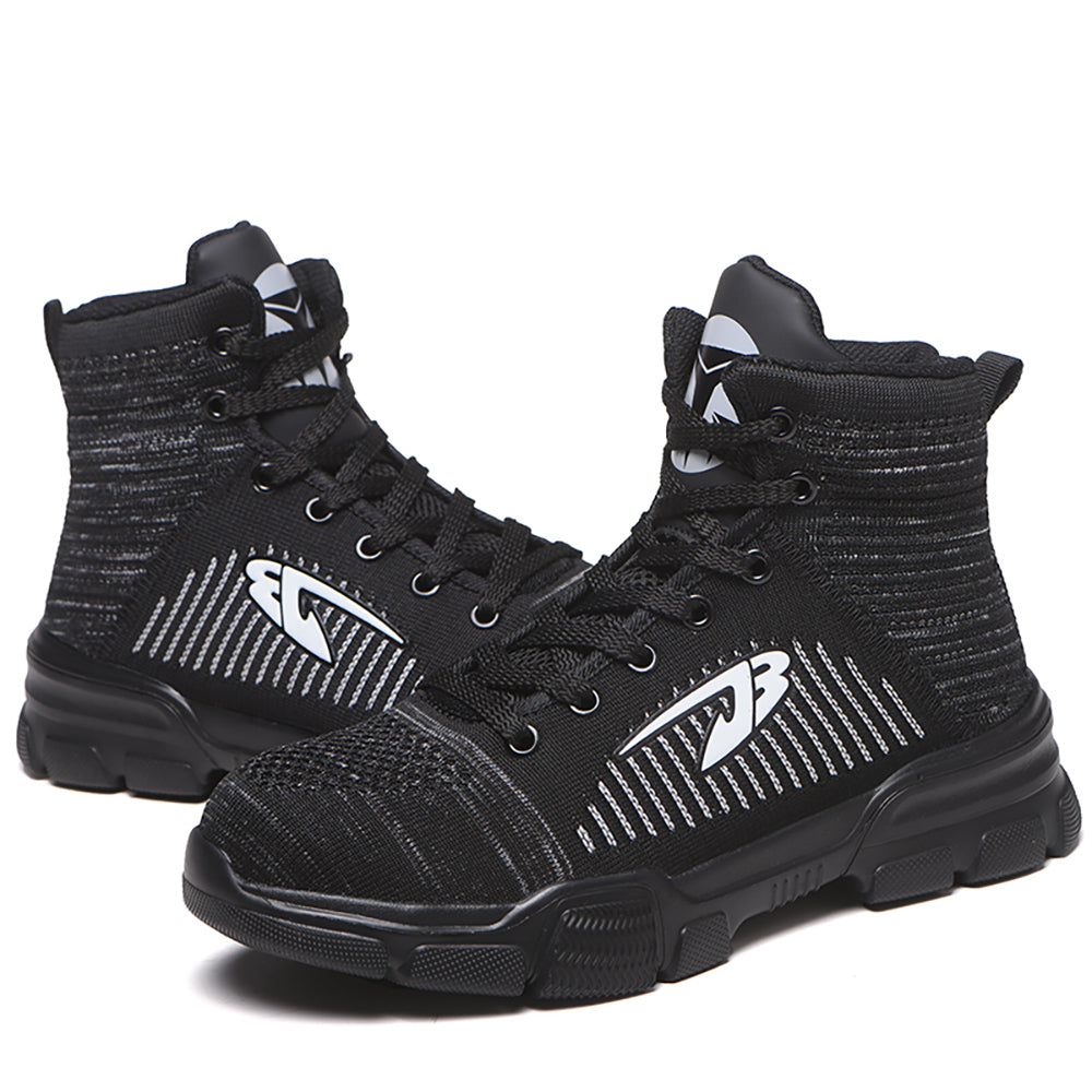 Men's High-top Flying Woven Upper Sneakers Steel Toe Cap Work Shoes Anti-smashing Anti-piercing Safety Shoes