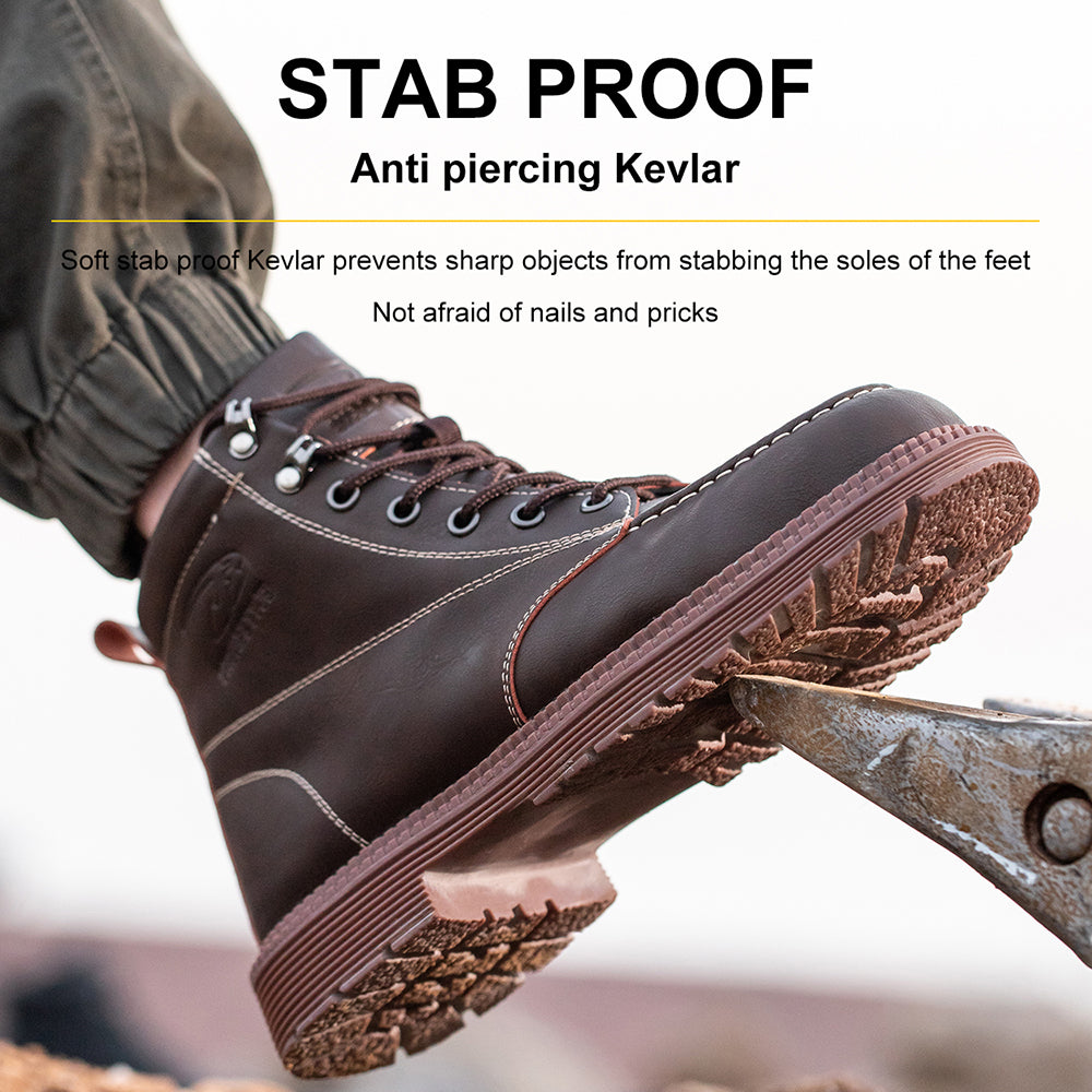 High-top Microfiber Leather Boots Kevlar Stab-proof Anti-smashing Safety Shoes Wear-resistant Non-slip Machinery Workshop Work Shoes