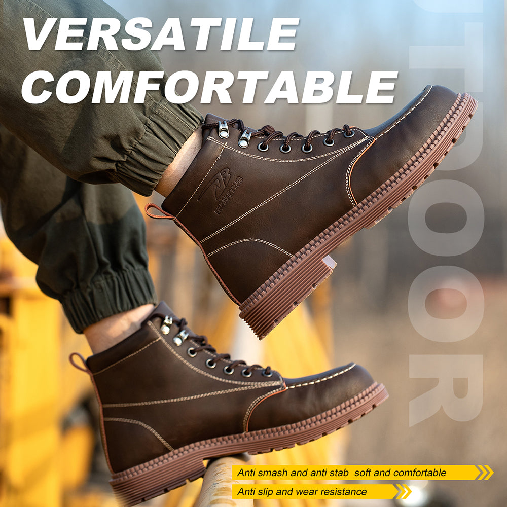 High-top Microfiber Leather Boots Kevlar Stab-proof Anti-smashing Safety Shoes Wear-resistant Non-slip Machinery Workshop Work Shoes