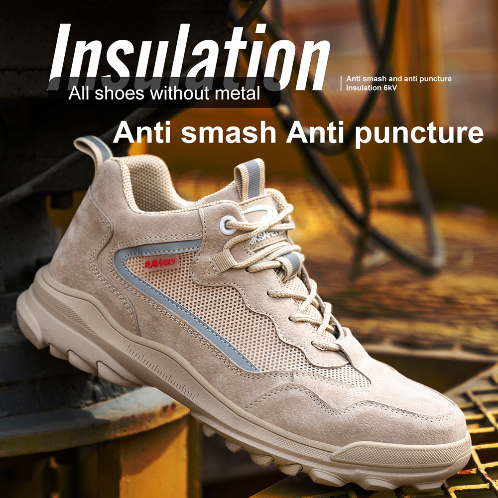 Insulated Electrician Shoes Beef Tendon Bottom Steel Toe Cap Anti-smashing Anti-stab Safety Shoes Mesh Breathable Work Shoes