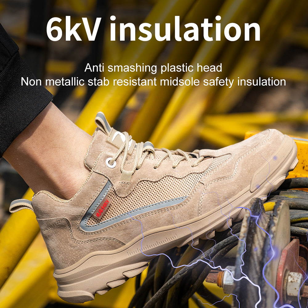 Insulated Electrician Shoes Beef Tendon Bottom Steel Toe Cap Anti-smashing Anti-stab Safety Shoes Mesh Breathable Work Shoes