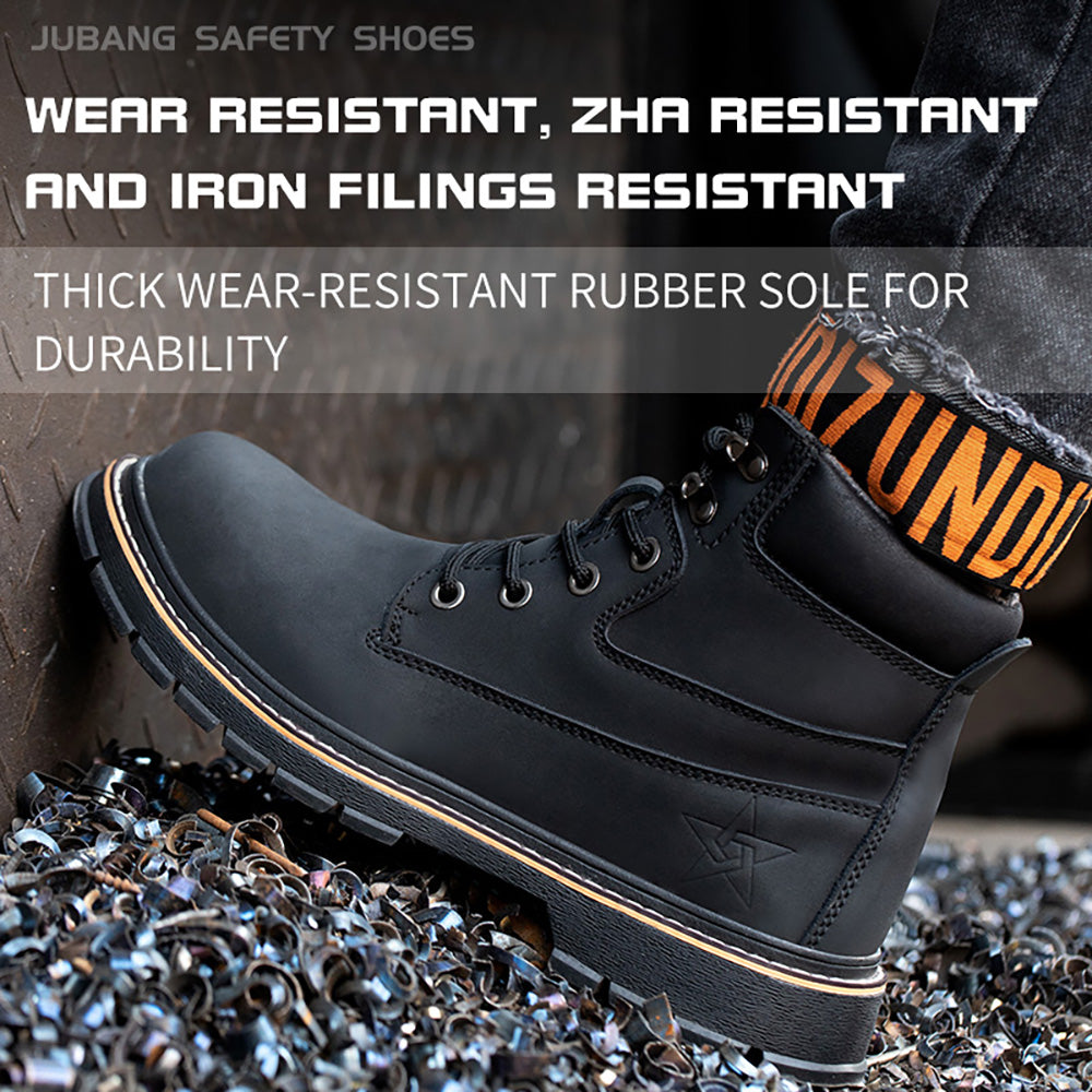 Men's Microfiber Leather Safety Boots High-top Anti-smashing Anti-puncture Work Shoes Fashion Safety Shoes