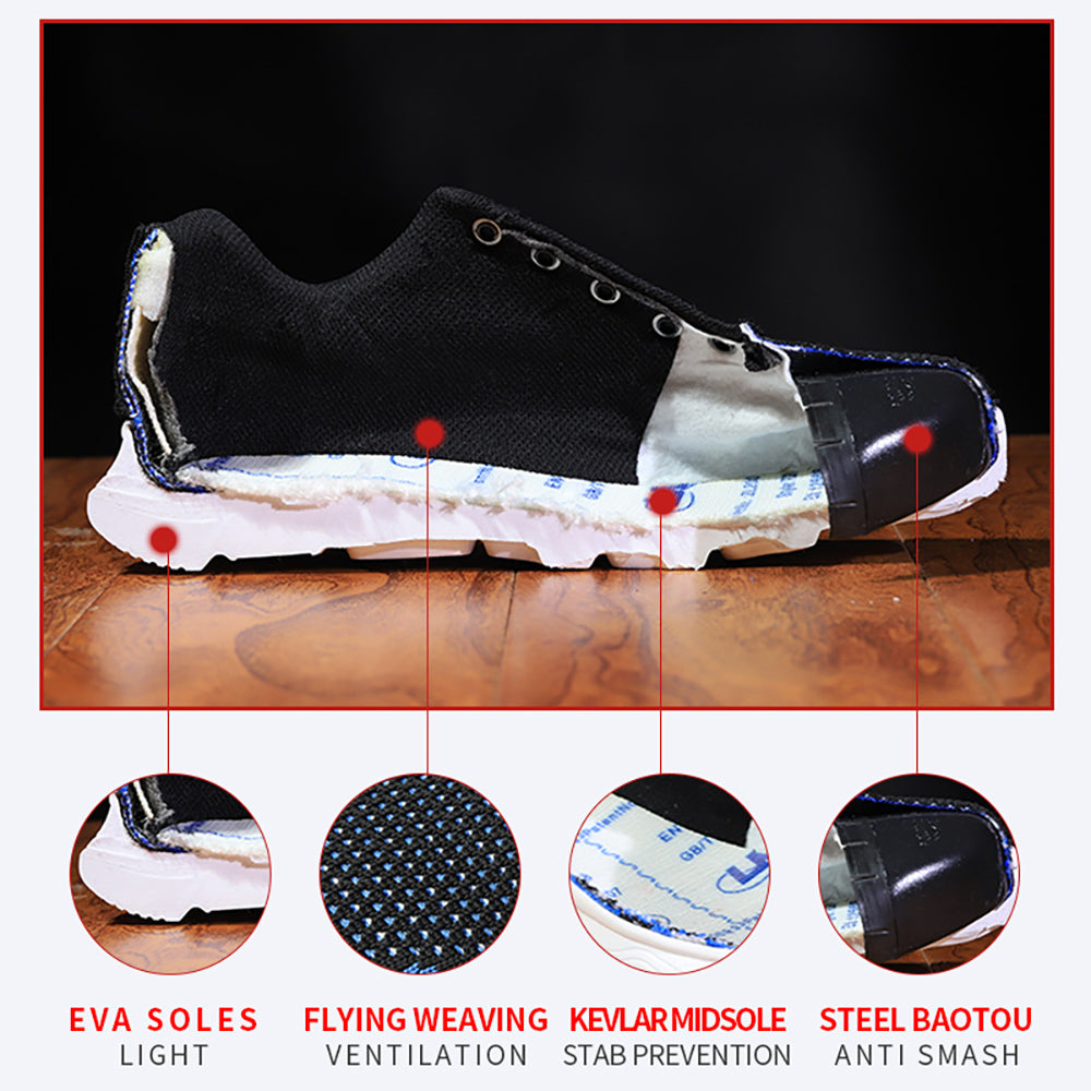 Men's Flying Woven Breathable Sneakers Anti-smashing Anti-stab Work Shoes Steel Toe Cap Protective Shoes Safety Shoes