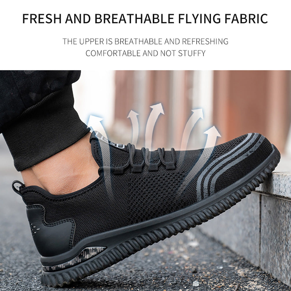 Men's Summer Work Shoes Lightweight Breathable Flying Woven Safety Shoes Anti-smashing Anti-piercing Soft Bottom Wear-resistant Protective Shoes