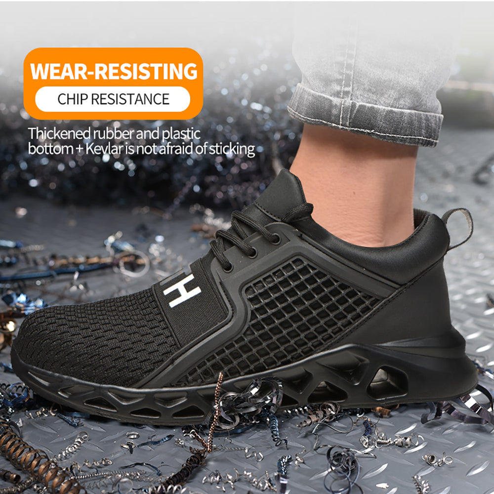 Flying Woven Sneakers Breathable Lightweight Anti-smashing Anti-puncture Work Shoes Summer Fashion Safety Shoes