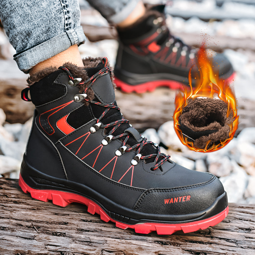 Men's Flying Woven High-top Sneakers Breathable Anti-smashing Anti-puncture Safety Shoes Winter Work Boots with Cotton