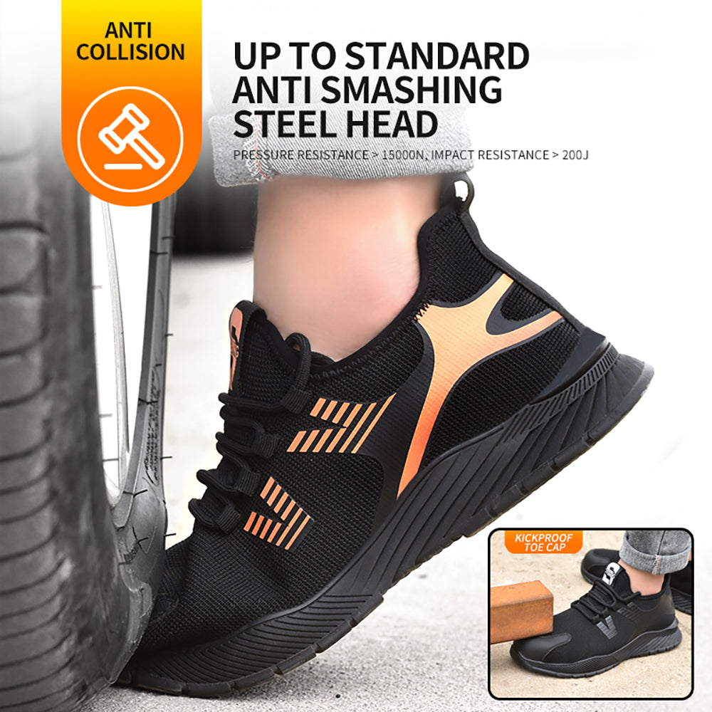 Men's Flying Woven Mesh Work Shoes Breathable Anti-smashing Anti-piercing Steel Toe Cap Safety Shoes Protective Shoes